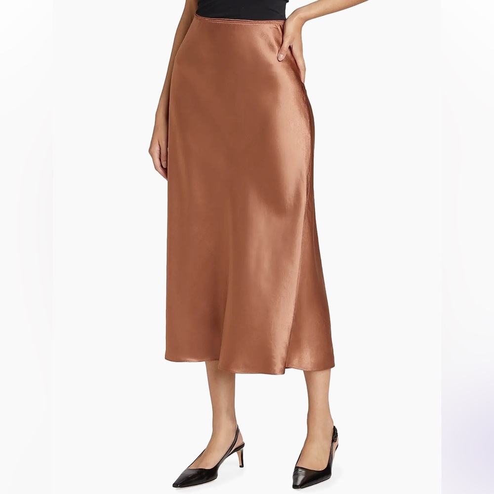 Satin Midi Slip Skirt in Copper